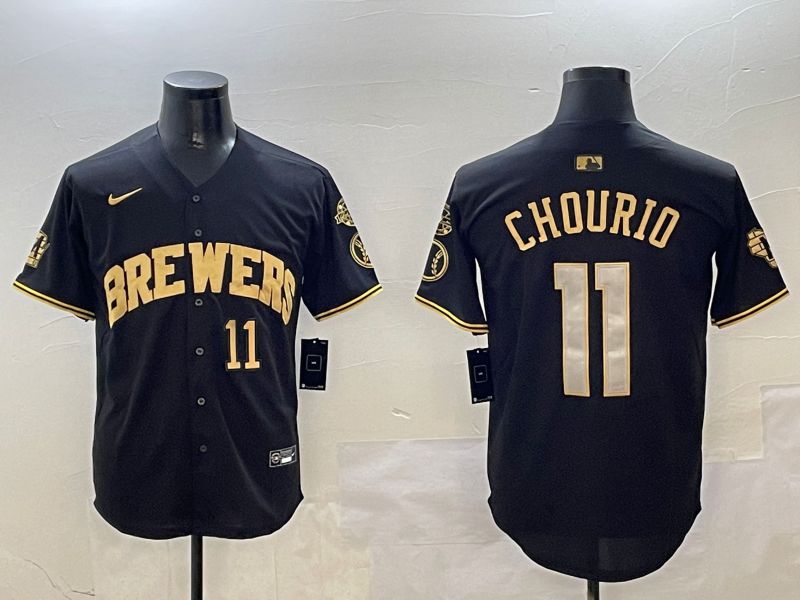 Men Milwaukee Brewers #11 Chourio Black Gold Game 2025 Nike MLB Jersey style 5->milwaukee brewers->MLB Jersey